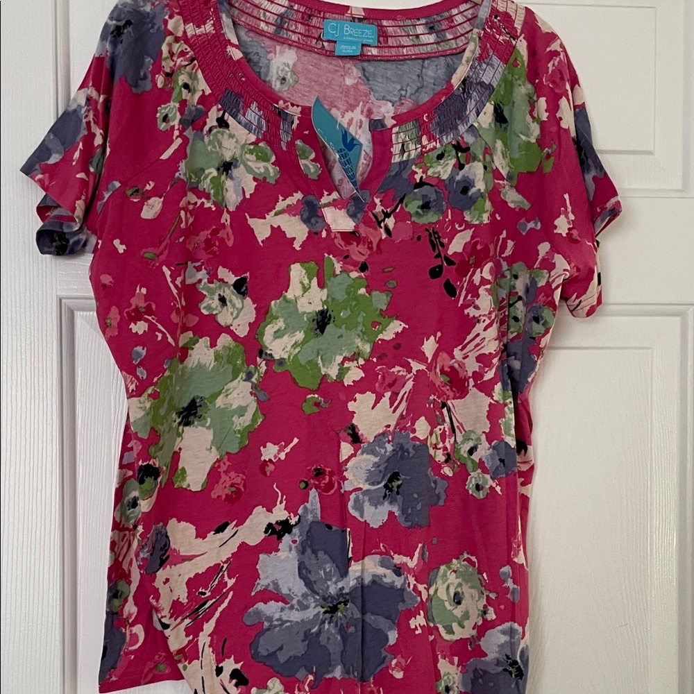 CJ Banks Pink Floral Short Sleeve Top